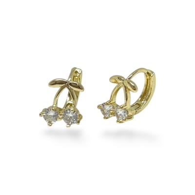 Aros argollas aretes cereza guinda zircón baño de oro / par