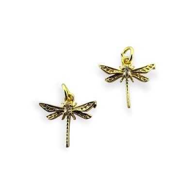 Dije colgante libélula 14 mm baño de oro / unidad