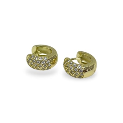 Aros argollas aretes chicas gruesas zircón baño de oro / par