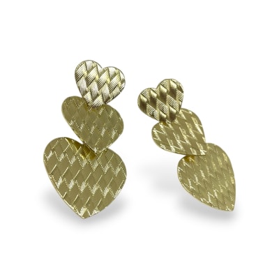 Aros topo maxi corazón triple baño de oro / par