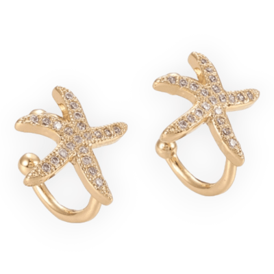 Ear cuff solitarios estrella de mar 9 mm baño de oro / unidad