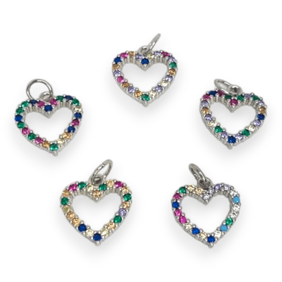 Dije colgante corazón silueta zircón multicolor / unidad