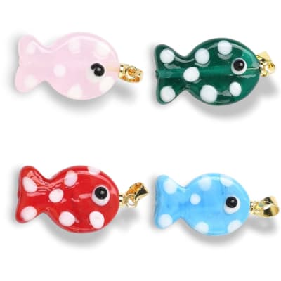 Dije colgante pez pescado lunares 23x14 mm murano / unidad
