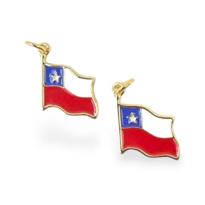 Dije colgante esmaltado bandera de Chile 12 mm baño de oro / unidad