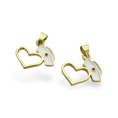 Dije colgante corazón gorro enfermera 17 mm baño oro / unidad