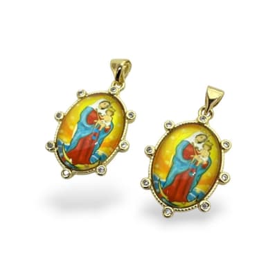 Dije colgante óvalo virgen chinita Chiquinquirá baño oro / unidad