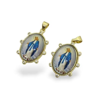 Dije colgante óvalo virgen milagrosa los rayos baño oro / unidad