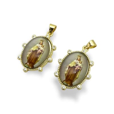 Dije colgante óvalo virgen del carmen baño oro / unidad