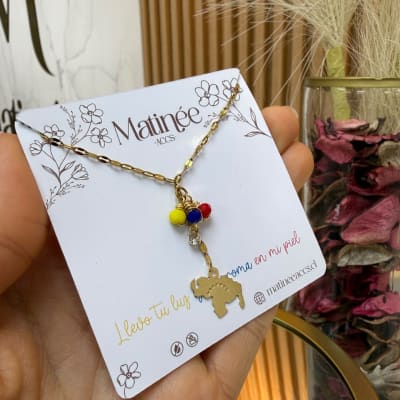 Collar cadena acero con mapa venezuela tricolor corbatín / unidad