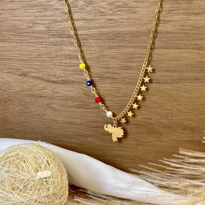 Collar cadena acero con mapa de Venezuela tricolor / unidad
