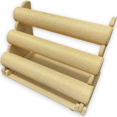 Exhibidor mostrario pulseras reloj tres niveles arpillera yute / unidad