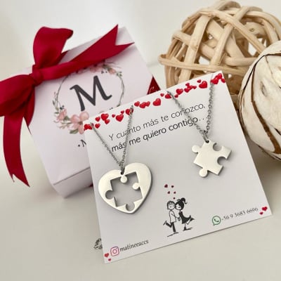 Regalos San Valentin collar rompecabezas corazón / set