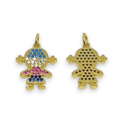Dije colgante niña niño zircón multicolor baño de oro / unidad