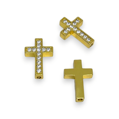 Dije pasador cruz zircón baño de oro zircón / unidad