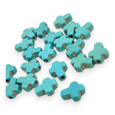 Cuenta pasadora cruz piedra turquesa fósil