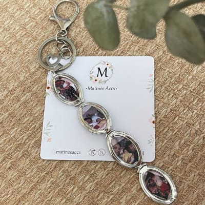 Collar y llavero con relicario cuatro fotos personalizado plateado / unidad