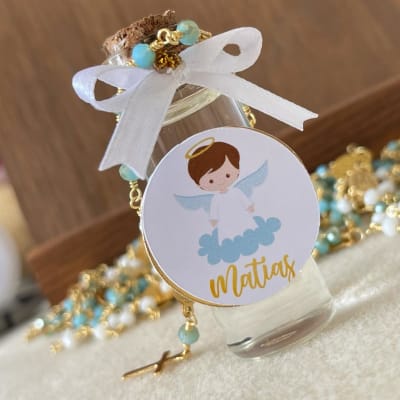 Souvenir Decenarios en alambrismo y botella para recuerdo bautizo comunión / 6 unidades