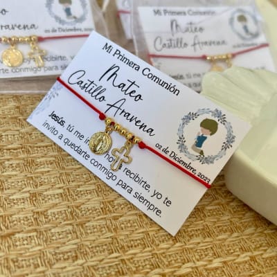Souvenir pulseras hilito rojo recuerdos de bautizo comunión confirmación / docena