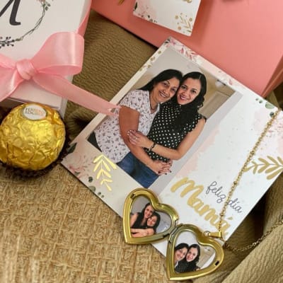 Regalo especial mamá collar relicario con dos fotos portafoto chocolates / unidad