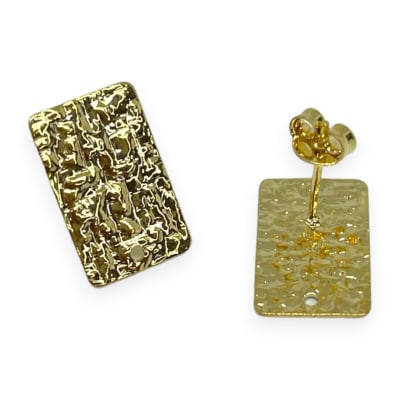 Base de aros topito rectángulo texturizado baño de oro / par