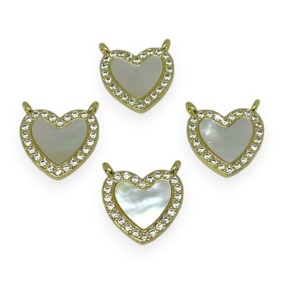 Dije conector corazón nácar baño de oro / unidad