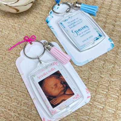 Souvenir llavero con foto baby shower bebé niño niña / docena