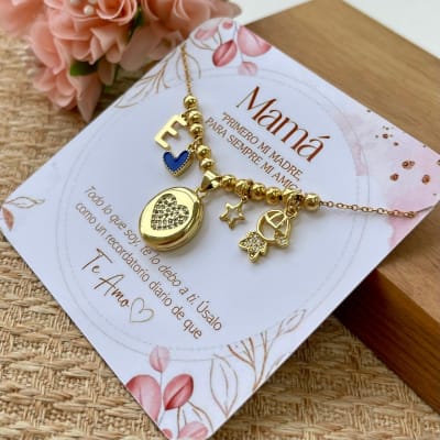 Collar con relicario dos fotos inicial y niño niña personalizado / unidad