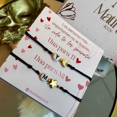 Pulsera hilito parejas inicial San Valentín luna estrella / set