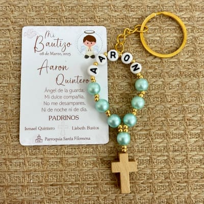Souvenir decenario llavero personalizado de perlas para recuerdos de bautizo comunión / docena