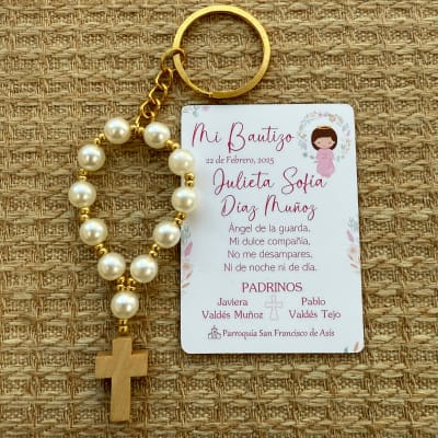 Souvenir decenario llavero de perlas para recuerdos de bautizo comunión / docena