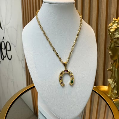 Collar con colgante Herradura zircón acero / unidad