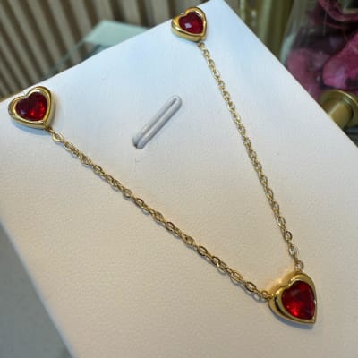 Collar y aros aretes corazón rojo conjunto acero / set