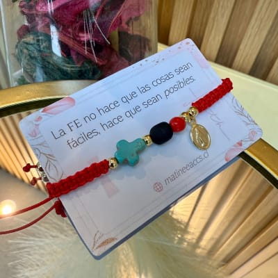Pulsera hilito rojo protección con azabache virgen Milagrosa / unidad