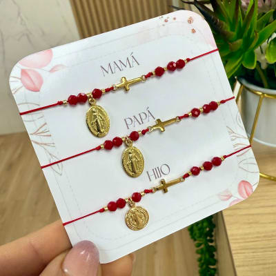 Pulsera hilito rojo protección virgen san Benito papá mamá / set