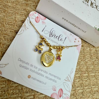 Collar con relicario chico dos fotos niño niña personalizado / unidad