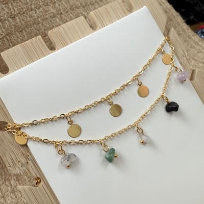 Pulsera doble piedra multicolor círculo acero / unidad