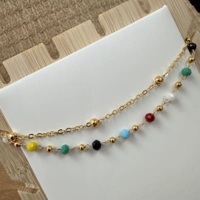 Pulsera doble cristal multicolor balín acero / unidad