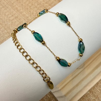 Pulsera cristal turquesa balín acero / unidad