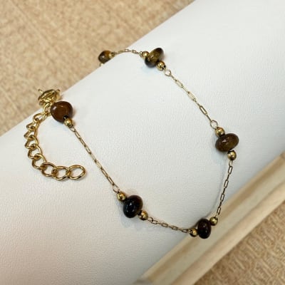 Pulsera piedra marrón balín acero / unidad