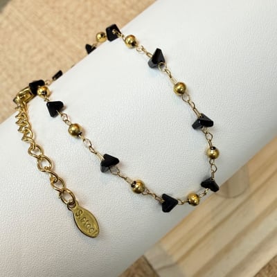 Pulsera cristal negro balín acero / unidad