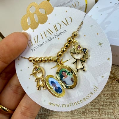 Collar con relicario chico dos fotos niño niña personalizado / unidad