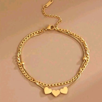 Tobillera doble minimalista corazones acero / unidad