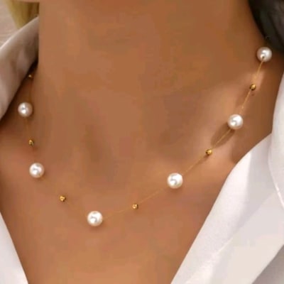 Collar acero con perlas sintéticas 7 mm / unidad