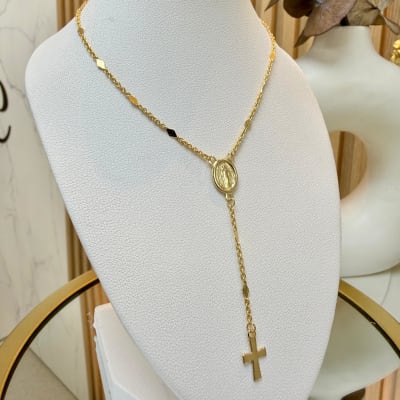 Collar cascada tipo rosario baño de oro / unidad