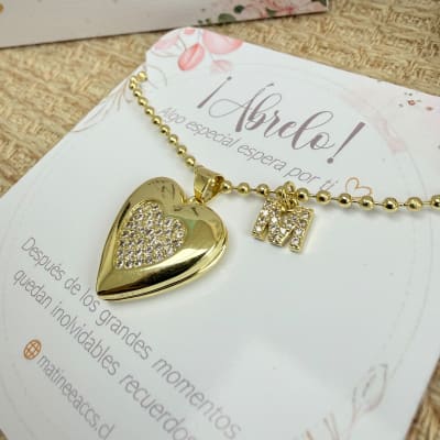 Collar con relicario corazón inicial dos fotos personalizado para regalo / unidad