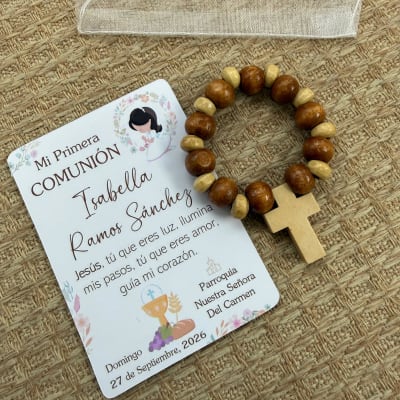 Souvenir decenarios madera beige recuerdos bautizo comunión confirmación difunto / docena