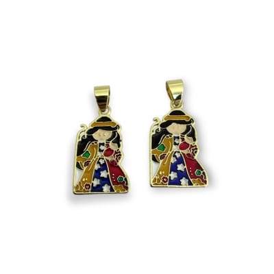 Dije colgante esmaltado Divina Pastora 14x22 mm baño oro / unidad