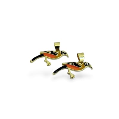 Dije colgante esmaltado Turpial 25x13 mm baño oro / unidad