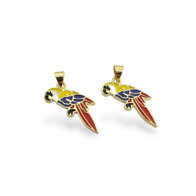Dije colgante guacamaya tricolor 23 mm baño de oro / unidad