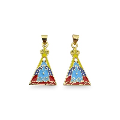 Dije colgante Virgen del Valle tricolor esmaltada 25x14 mm baño de oro / unidad